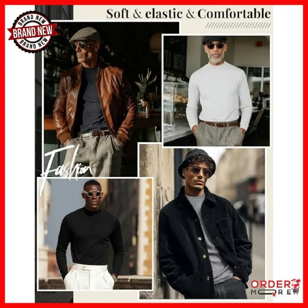 Men's Slim Fit Mock Neck Long Sleeve Shirts 4 Pack Cotton Spandex Thermal
